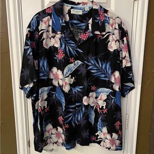Caribbean Mens 3XB Hawaiian Shirt Black Silk Blend